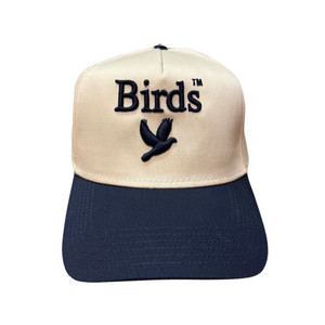 "Birds" Natural/Azure Five Panel Structured Hat