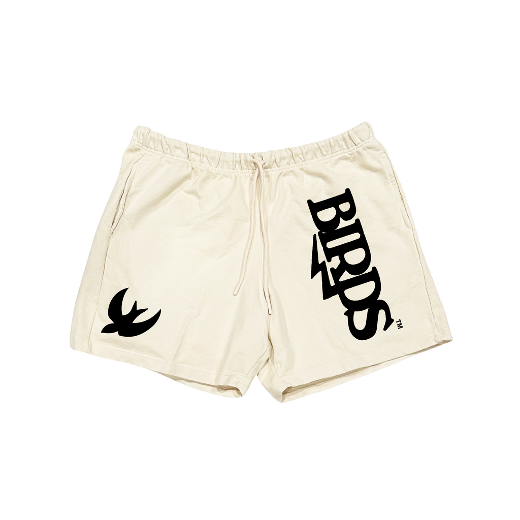 "Day of the Eagle 2.0" Ivory French Terry Garment-Dyed Shorts