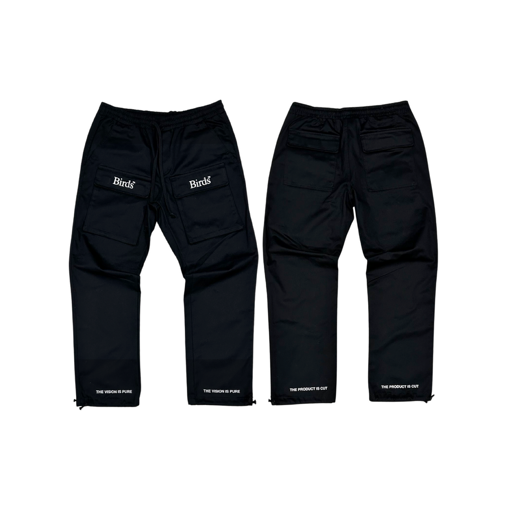 "Birds" Onyx Front Cargo Pocket Pants