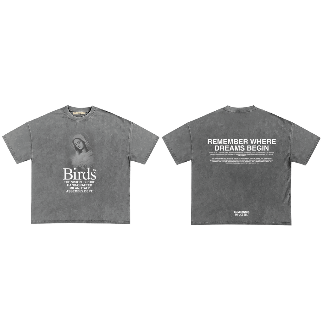 "Remember Where" Oil Black Vintage-Washed Oversized S/S Box T-Shirt