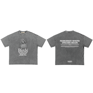 "Remember Where" Oil Black Vintage-Washed Oversized S/S Box T-Shirt