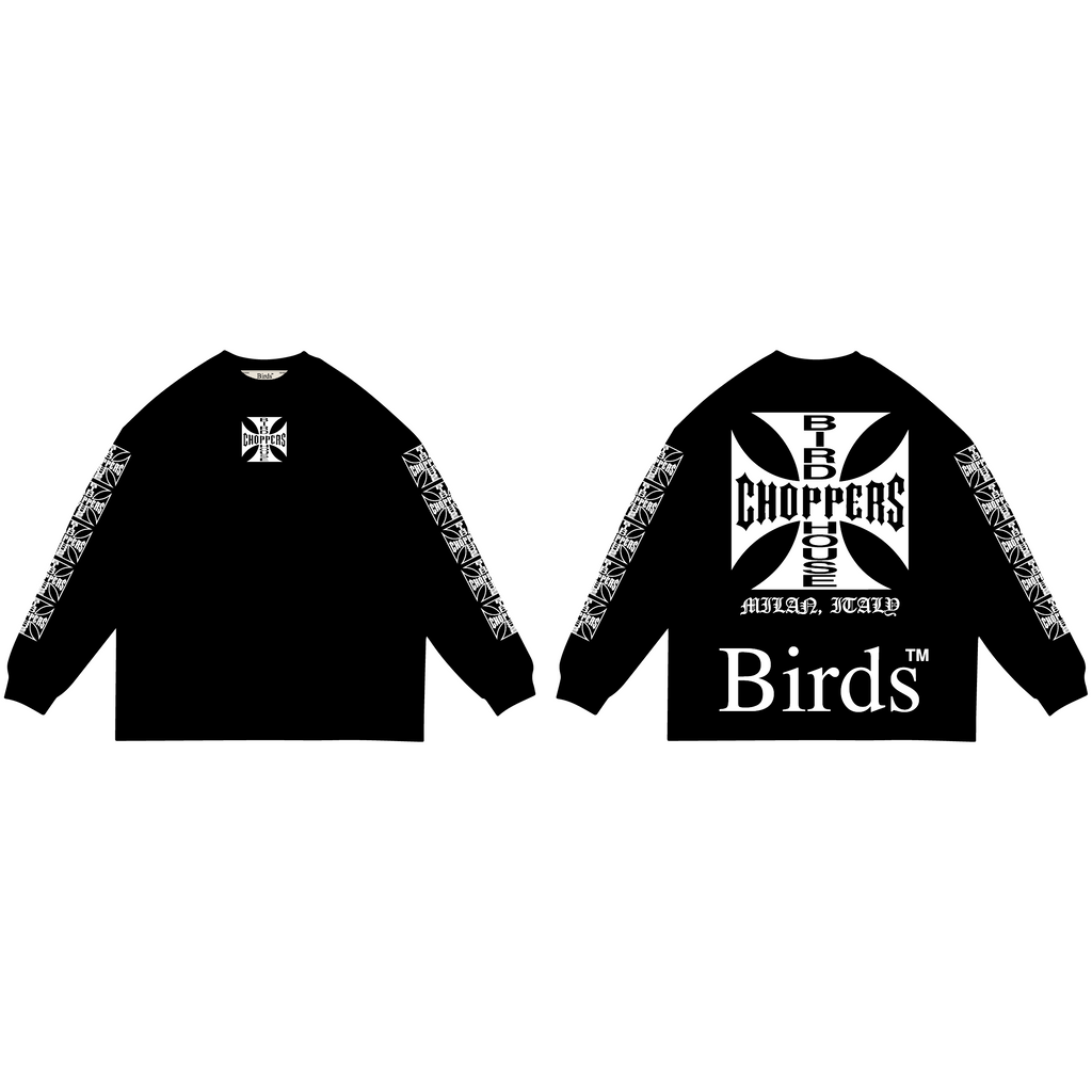 "Bird House Choppers" Black/White Industrial Oversized Long Sleeve