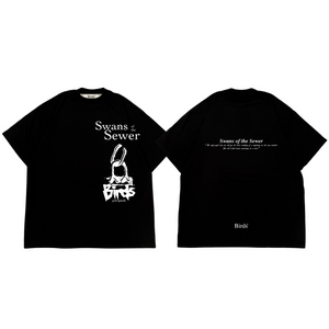 "Swans of the Sewer" Black Oversized S/S T-Shirt